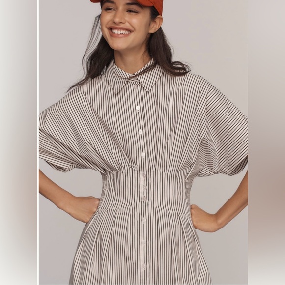 TOBIE Striped Black White BUTTON DOWN pleated shirt DRESS MP. NWT - Picture 5 of 5